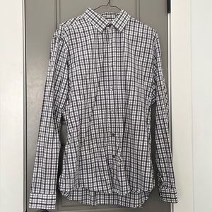 Men’s Express button down shirt. Purple, grey and white. Size large; 16-16.5